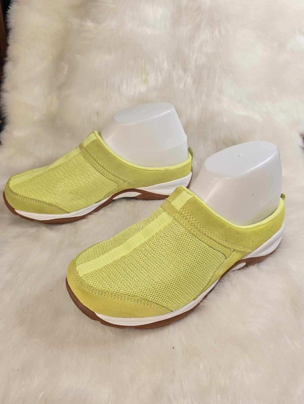 Explore24 Easy Spirit Womens Comfort Knit Slip-On Mules in Lime Yellow